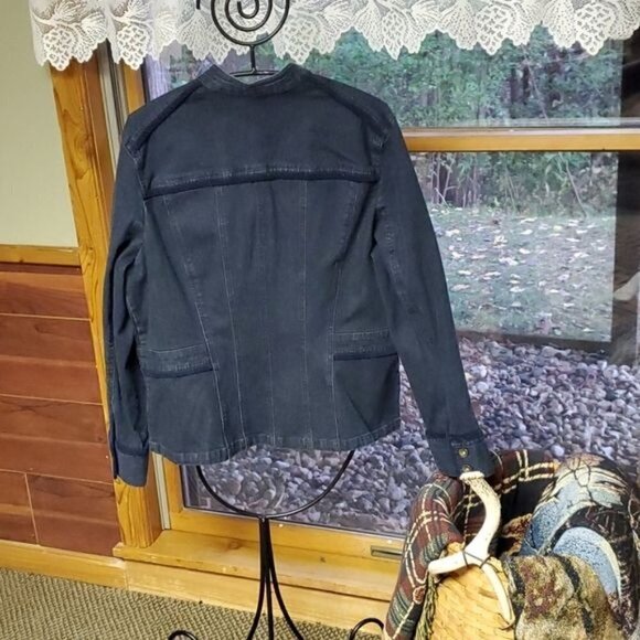 Jones New York Sport Stretch Blue Velvet Button Blue Jean Sz XL Jacket w Pocket - Picture 5 of 9